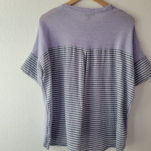 J. Crew Women's Blue Striped Mixed Media Wool Linen Cotton Blend Top Size Small - Picture 2 of 7